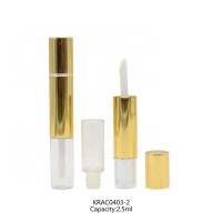 2 in 1 empty lipstick tube lip gloss container clear lipstick container dual 2.5ml lipgloss tube gold with brush