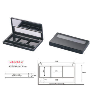 Cosmetic packaging empty clear window custom square 3 colors eyeshadow palette with mirror