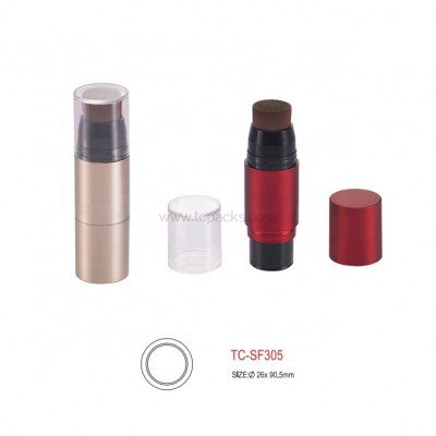 Cosmetic empty double sided round shape foundation stick with brush